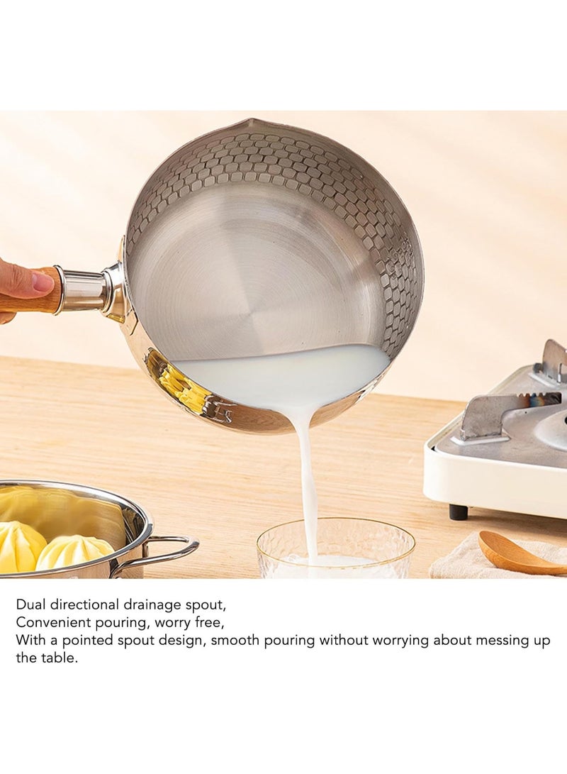 Sauce Pan, Non Stick Stainless Steel Saucepan with Long Wooden Handle, Small Japanese Milk Pot Pan for Soup, Noodles, Compatible for All Stove Top - Image 4